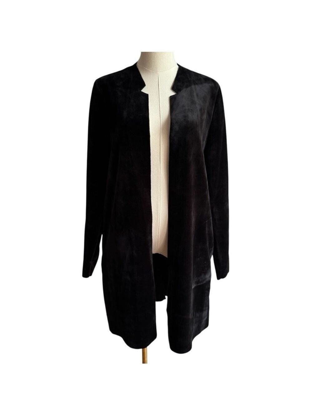 Yaya Women Longline Velvet Open Front Blazer Jacket Sz 40 Medium Black Classy